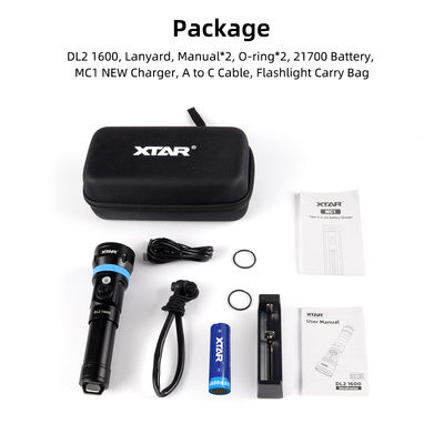 Xtar DL2 1600 SET-flashlight, MC1-C charger, 21700 4900mAh - KNIFESTOCK