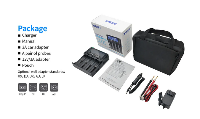 Xtar DRAGON VP4L Plus-charger, wall adaptor, car adaptor - KNIFESTOCK