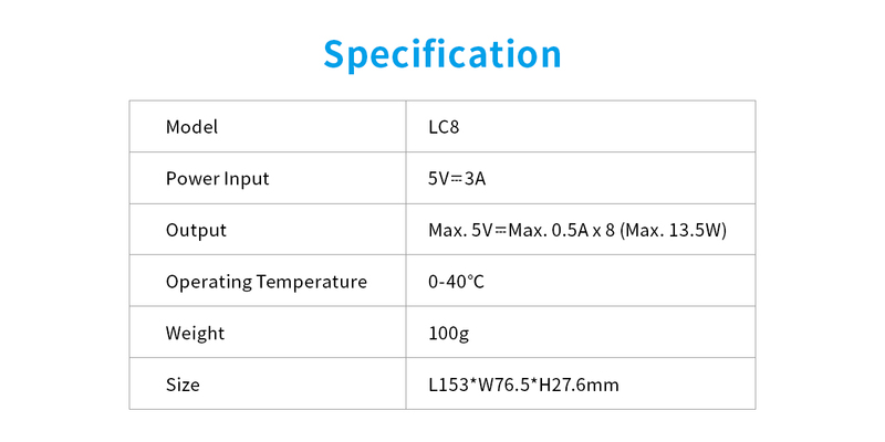 Xtar LC8-Type-C 1.5V Li-ion AA/AAA battery charger, 1*A-C cable - KNIFESTOCK