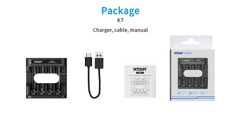 Xtar LC4-Type-C 1.5V Li-ion AA/AAA battery charger, 1*A-C cable - KNIFESTOCK
