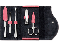 WUSTHOF 5 darabos manikűrkészlet bőrtokban, rózsaszín etui - KNIFESTOCK