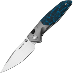 Real Steel Hoeft | Satin | Silver Titanium & Blue Damascus G10 RE-7901DB - KNIFESTOCK