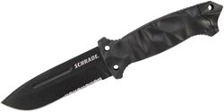 Schrade Cu Lamă Fixă, Oțel Carbon Înalt SK5, Lamă Acoperită cu Pulbere Neagră, Capăt Metalic, Teacă - KNIFESTOCK