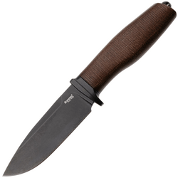 Lion Steel Feststehendes Messer M390 SCHWARZE Klinge, NATÜRLICHES Burlap, Ti-Parierstange, Ledersche - KNIFESTOCK