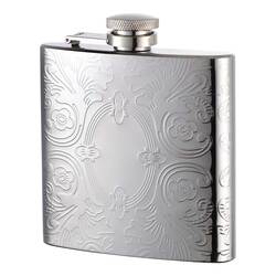Herbertz Flasque de poche Herbertz, 170 ml, acier inoxydable, poli, motif floral, fermeture sécurisé - KNIFESTOCK