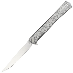 Ocaso Solstice Engraved Titanium + Satin / Scroll Pattern 10ESS - KNIFESTOCK