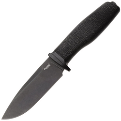 Lion Steel Feststehendes Messer M390 SCHWARZE Klinge, SCHWARZES Burlap, Ti-Parierstange, Lederscheid - KNIFESTOCK