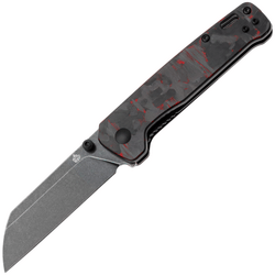 QPS Penguin V2 D2, schwarzer Stonewash, Griff: Roter geschredderter CF-Overlay G10 QS130V2- - KNIFESTOCK