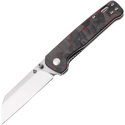 QPS Penguin V2 D2, 2-Ton-Finish Stonewash - Satin, Griff: Roter zerkleinerter CF über - KNIFESTOCK