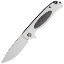 Petrified Fish PFB03 Stamp Satin D2 Carbon Fiber With White G10 PFB03WS - KNIFESTOCK