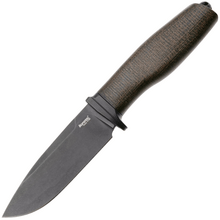 Lion Steel Feststehendes Messer M390 SCHWARZE Klinge, GRÜNES Burlap, Ti-Parierstange, Lederscheide - KNIFESTOCK