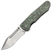 KANSEPT Superhawk Damascus 0.157" / 4.0mm Blackwash Titanium & Green Carbon Fiber K1084B3 - KNIFESTOCK