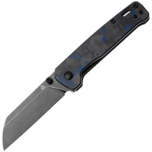 QPS Penguin V2 D2, schwarzer Stonewash, Griff: Blaues zerkleinertes CF-Overlay G10 QS130V2 - KNIFESTOCK