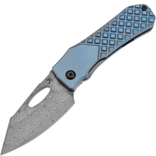 Kansept Loki Damascus,Blue Anodized Ti with Frag Pattern K1058B7 - KNIFESTOCK