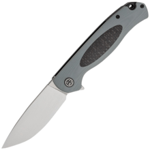 Petrified Fish PFB03 Stamp Satin D2 Carbon Fiber With Gray G10 PFB03GAS - KNIFESTOCK