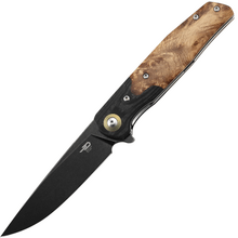 Bestech ASCOT 14C28N, Black titanized , Interlayer with Carbon Fiber and G10+ lightburl wood BG19E - KNIFESTOCK