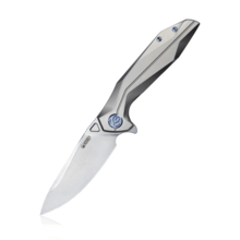 KUBEY Nova Couteau Pliant à Lame Flipper avec Verrouillage Frame Gris Manche en Titane 6AL4V KU235F - KNIFESTOCK