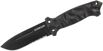 Schrade Cu Lamă Fixă, Oțel Carbon Înalt SK5, Lamă Acoperită cu Pulbere Neagră, Capăt Metalic, Teacă - KNIFESTOCK