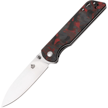 QPS Parrot V2 D2, satiniert, Griff: Roter zerkleinerter CF-Overlay G10 QS102-I - KNIFESTOCK
