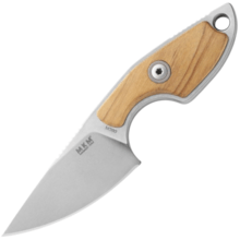 MKM MIKRO 1 – M390 SATIN DROP POINT Fixed bld, OLIVE WOOD hdl, +POCKET LEATHER SHEATH MK MR01-O - KNIFESTOCK