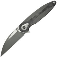 Zenthra Gray Titanium Handle With Twill Carbon Fiber InlayGray Stonewashed Bohler M390 - KNIFESTOCK