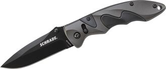 Schrade Zwart AUS-8 Lemmet, AK Kleur Aluminium Handvat met Zwarte Inzetstukken, Duimstuds, Sure-Lock - KNIFESTOCK