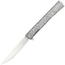 Ocaso Solstice Engraved Titanium + Satin / Scroll Pattern 10ESS - KNIFESTOCK