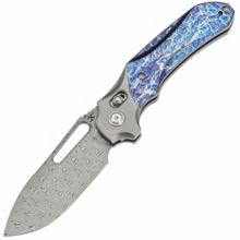 Kansept knives Quasar Damascus Stonewashed Titanium, Titanium Inlay with Lightni - KNIFESTOCK