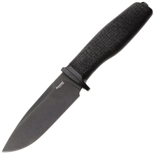Lion Steel Feststehendes Messer M390 SCHWARZE Klinge, SCHWARZES Burlap, Ti-Parierstange, Lederscheid - KNIFESTOCK