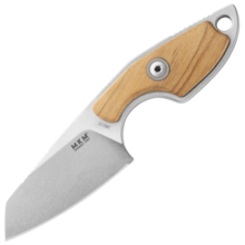 MKM MIKRO 2 – M390 SATIN SHEEPSFOOT Fixed bld, OLIVE WOOD hdl, +POCKET LEATHER SHEATH MK MR02-O - KNIFESTOCK