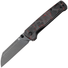 QPS Penguin V2 D2, schwarzer Stonewash, Griff: Roter geschredderter CF-Overlay G10 QS130V2- - KNIFESTOCK
