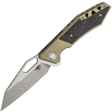 Bestech FRACTAL S35VN, Fine Stonewash and Flat Satin, Titanium+Carbon Fiber inlayed, Light Green B - KNIFESTOCK