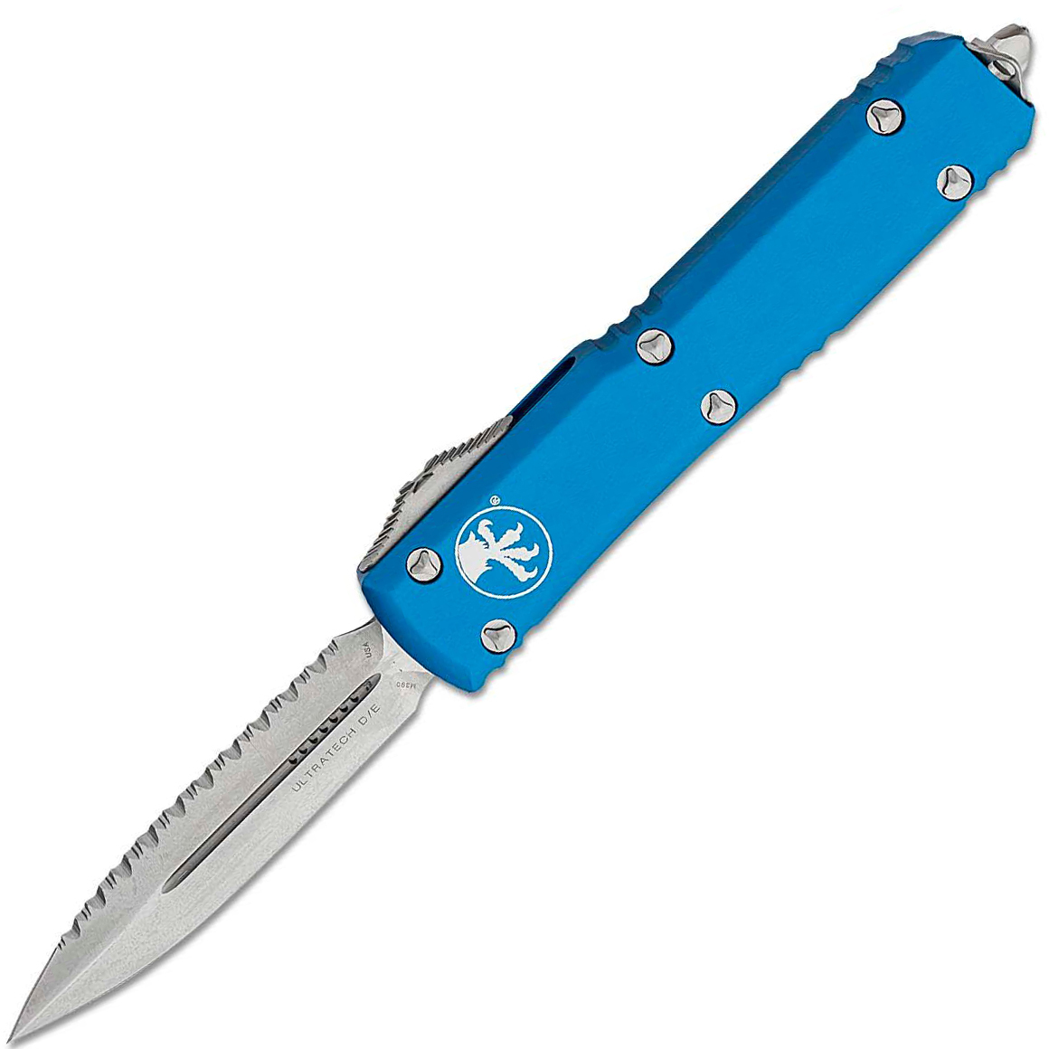 Microtech Ultratech D/E Blue Stonewash Full Serrated 122-12BL