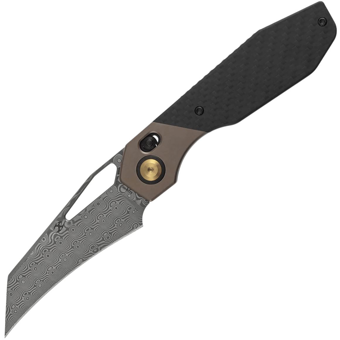 Kansept QTRO Damascus Bronze Anodized Titanium, Twill Carbon Fiber,G10 Inlay K1118VH2