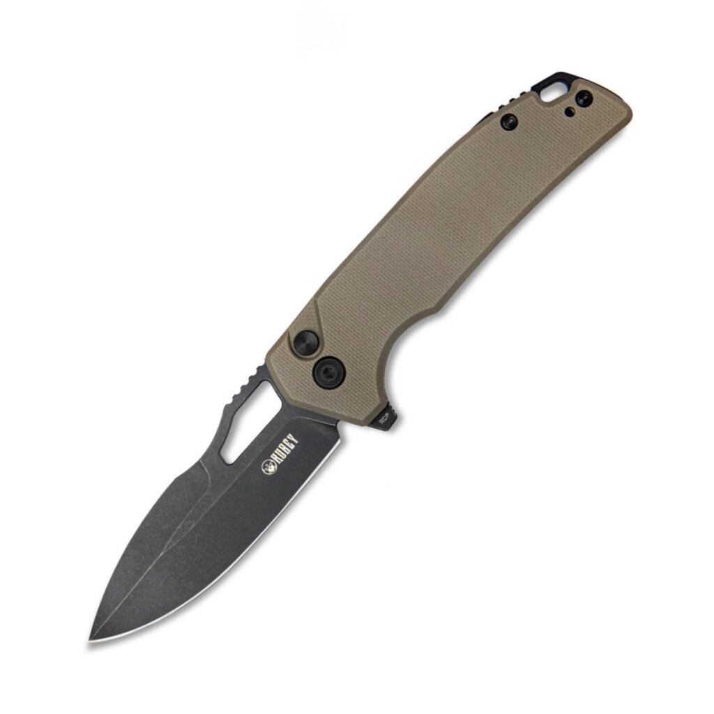 KUBEY RDF Pocket Knife with Button Lock, Tan G-10 Handle KU316F