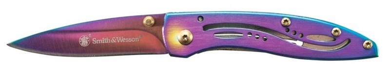 Smith and Wesson 3" Plain Reflective Blade, Stainless Steel Reflective Rainbow Handle