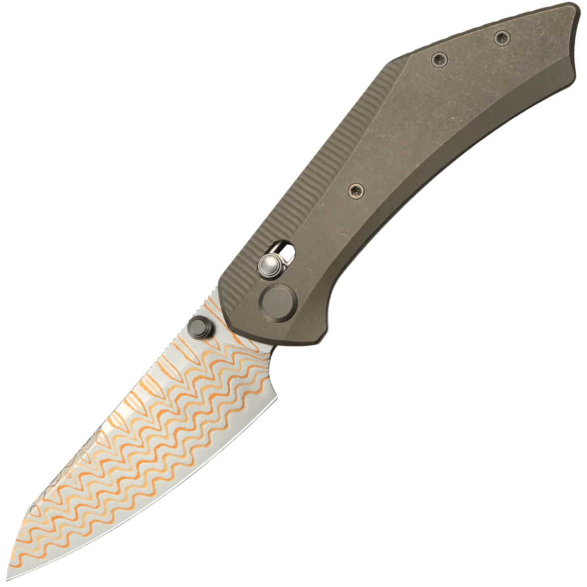 GEO Knife DIVID Damascus Steel&Copper Blade, Bronze Ti Handle GEO2507D