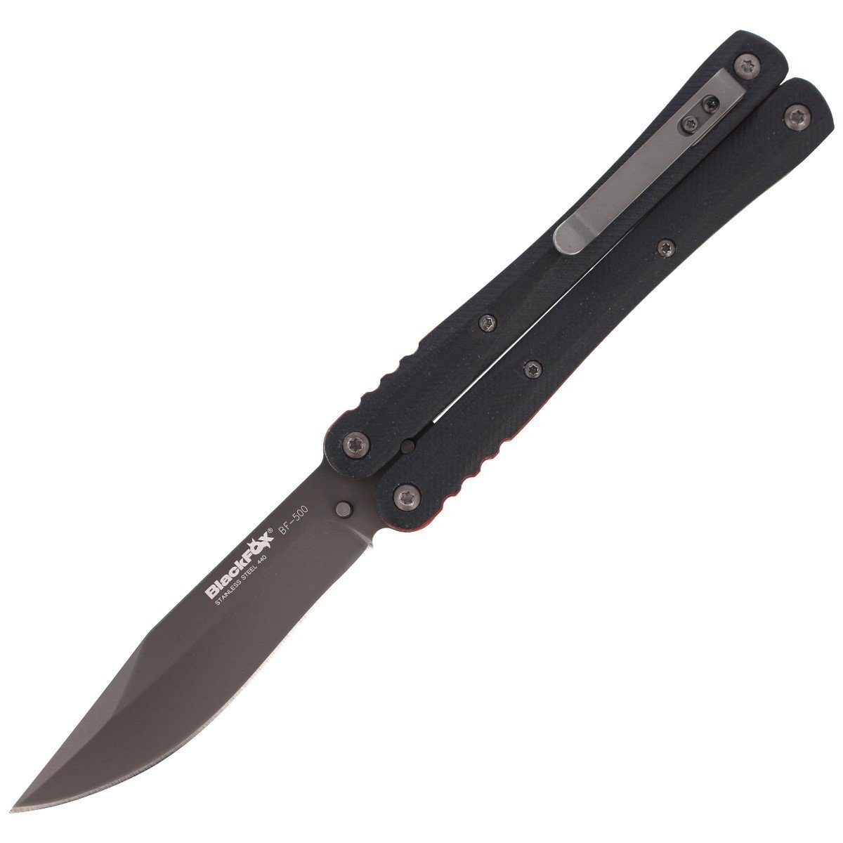 BLACK FOX Balisong, 440C Blade with Ti Coating, G10 Handles, BF-500