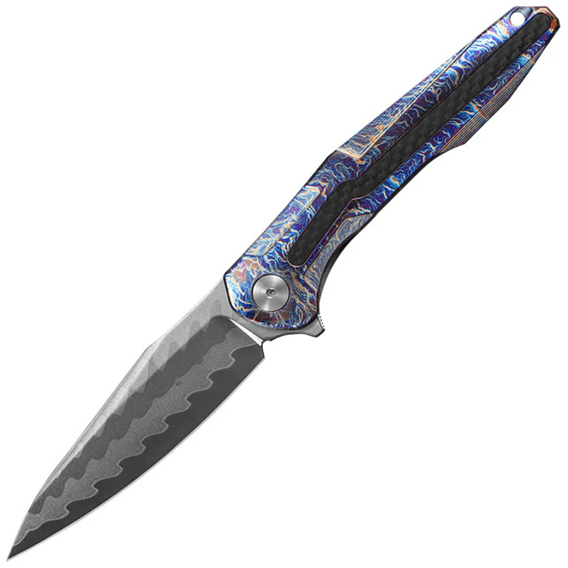 CH knives WARTEX - Damascus with Elmax core, mirror finish with Ti+Cf handle