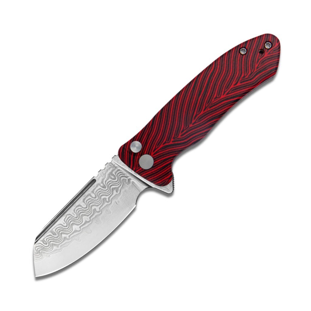 KUBEY Creon Pocket Knife with Button Lock, Red Black G10 Handle KU336B