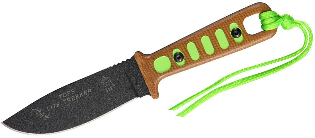 TOPS KNIVES Lite Trekker, Tan Canvas Micarta Handles with Survival Green Inlays - TLT-01SG
