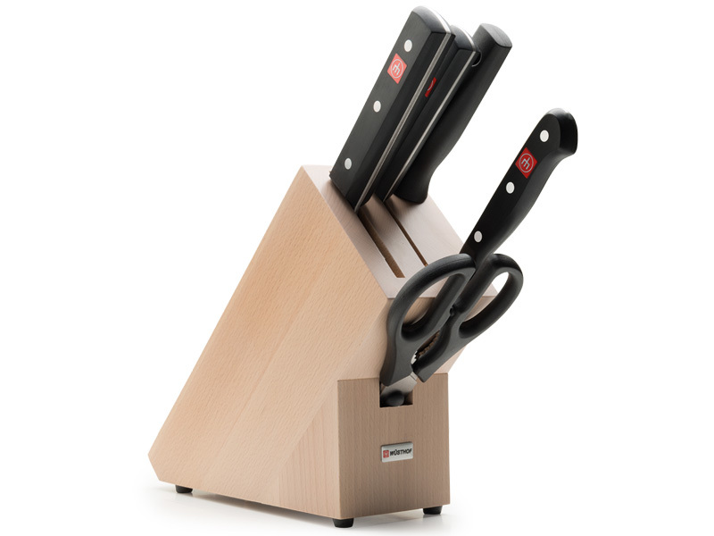 WUSTHOF sada GOURMET 6ks, blok, ocielka, nožnice a kuchynské nože, svetlý