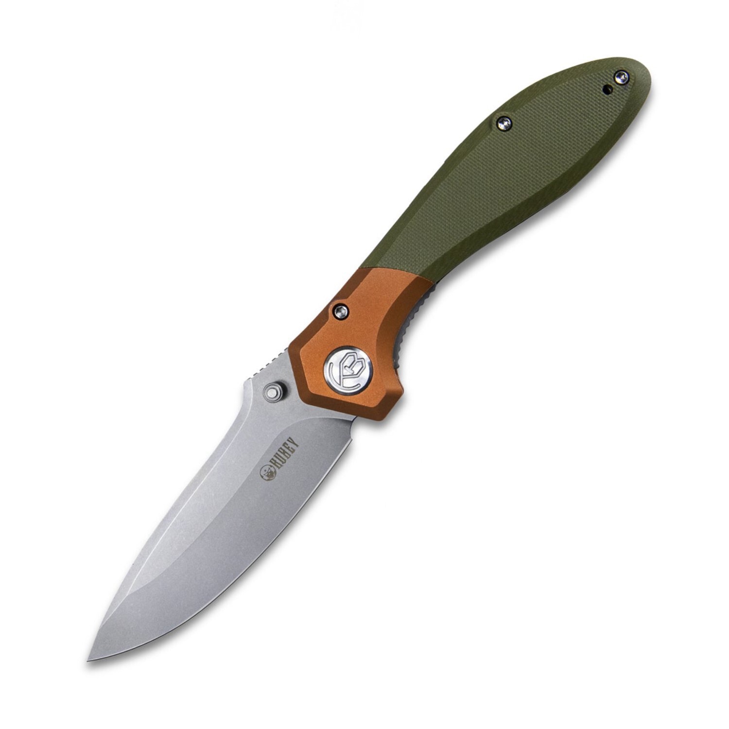 KUBEY Ruckus Liner Lock Folding Knife Copper Head and OD Green G10 HandleKU314B