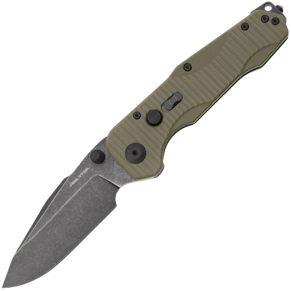 Real Steel Evolution Ironclad Blackwash D2, Green G10, Droppoint RE-7911BG