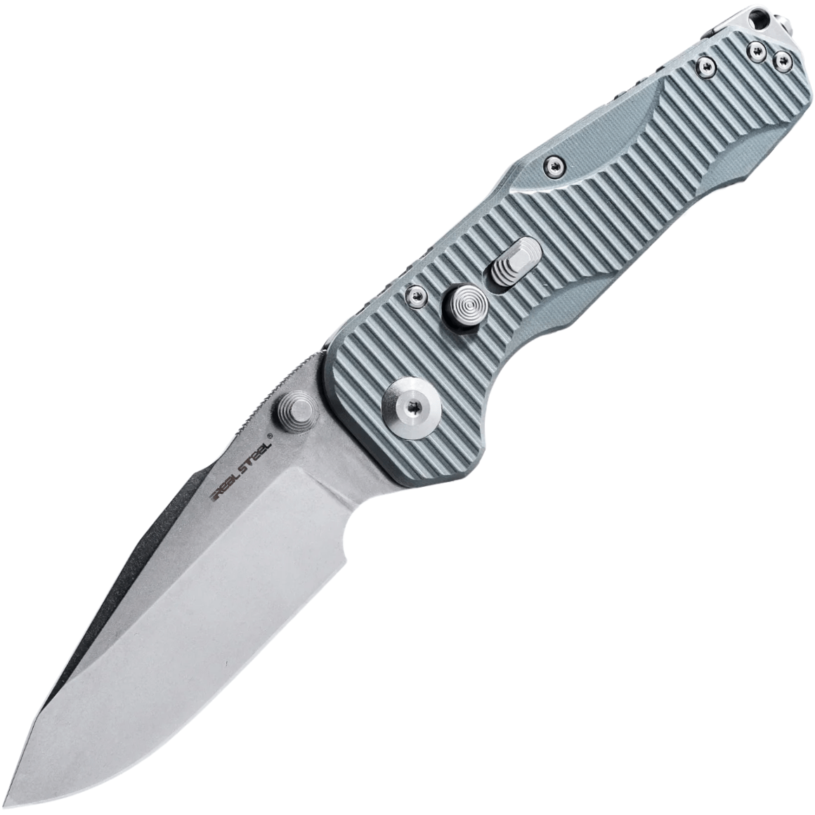 Real Steel Evolution Ironclad Stonewash D2, Grey G10, Droppoint RE-7911SG