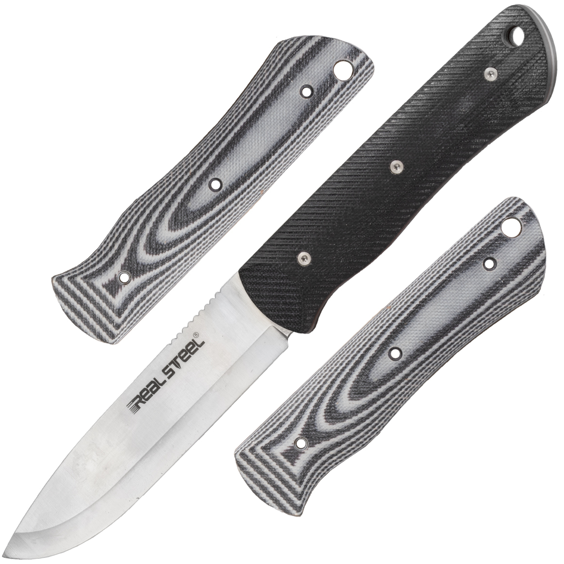 Real Steel Bushcraft individual + G10 black/white scales 3713 Real Steel Bushcraft individual + G10 black/white scales 3713