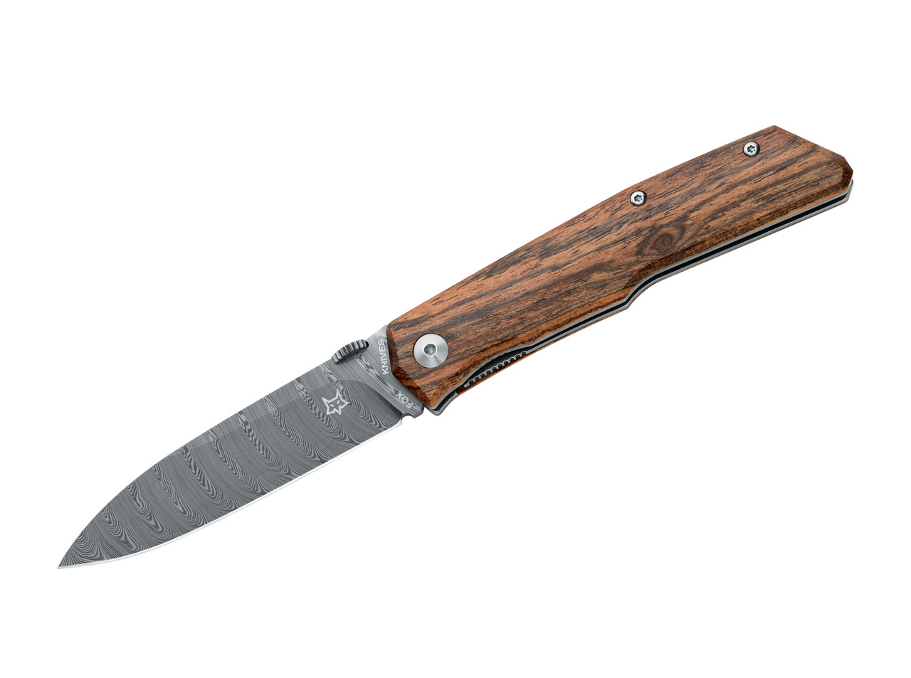FOX Knives FX-525 DB Terzuola Liner Lock, Damasteel Blade, Bocote Wood Handles, Nylon Pouch