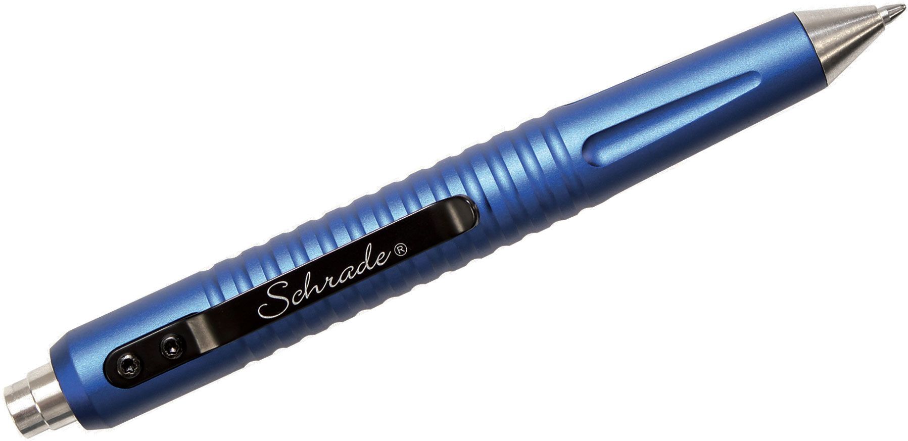 Schrade MATTE Blue Push Button Tactical Pen w/Schmidt Easyflow Ink Cartridge.