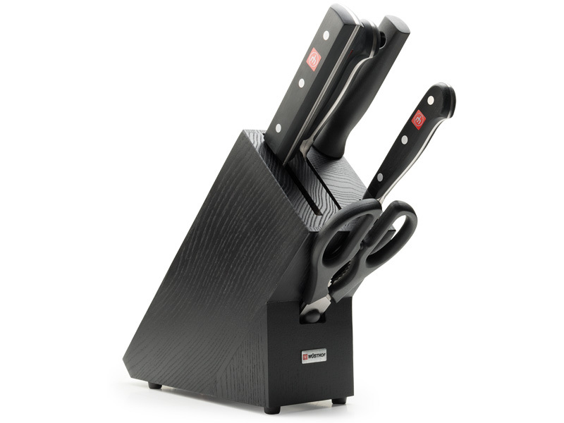 WUSTHOF sada CLASSIC 6ks, blok, nožnice, ocielka a kuchynské nože, tmavý