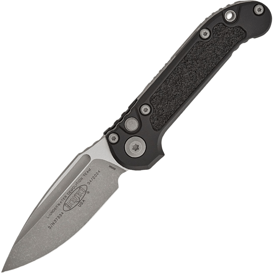 Microtech LUDT Gen III AUTO, M390MK Stonewashed, Black Aluminum Handles 1135-10